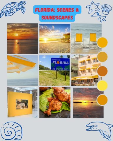 Sunsets & Flavors — Florida Mood Board Florida sunset and coastal cuisine mood board inspiring Soledad Music Official's coastal country songs