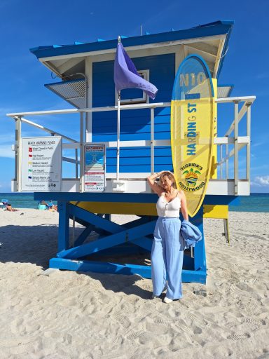 Hollywood Beach Lifeguard Tower — Soledad Music Official Soledad Music Official at the iconic blue lifeguard tower on Hollywood Beach, Florida