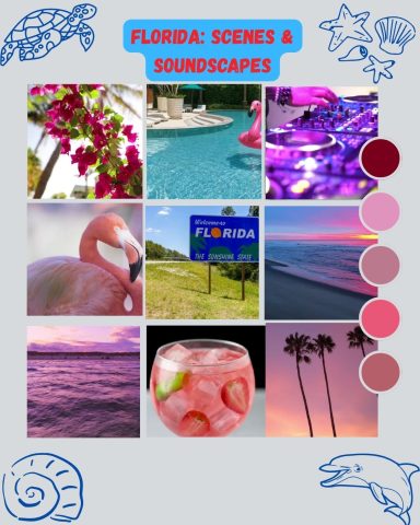 Tropical Nights — Florida Mood Board Florida tropical vibes mood board — flamingo, neon lights, and cocktails reflecting